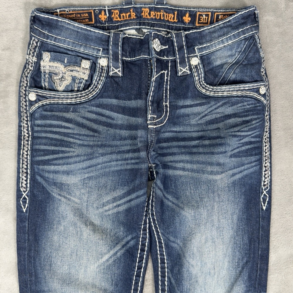 Rock Revival Jeans Mens 30 (Fits 31x29) Robin Straight Dark - Picture 2 of 16